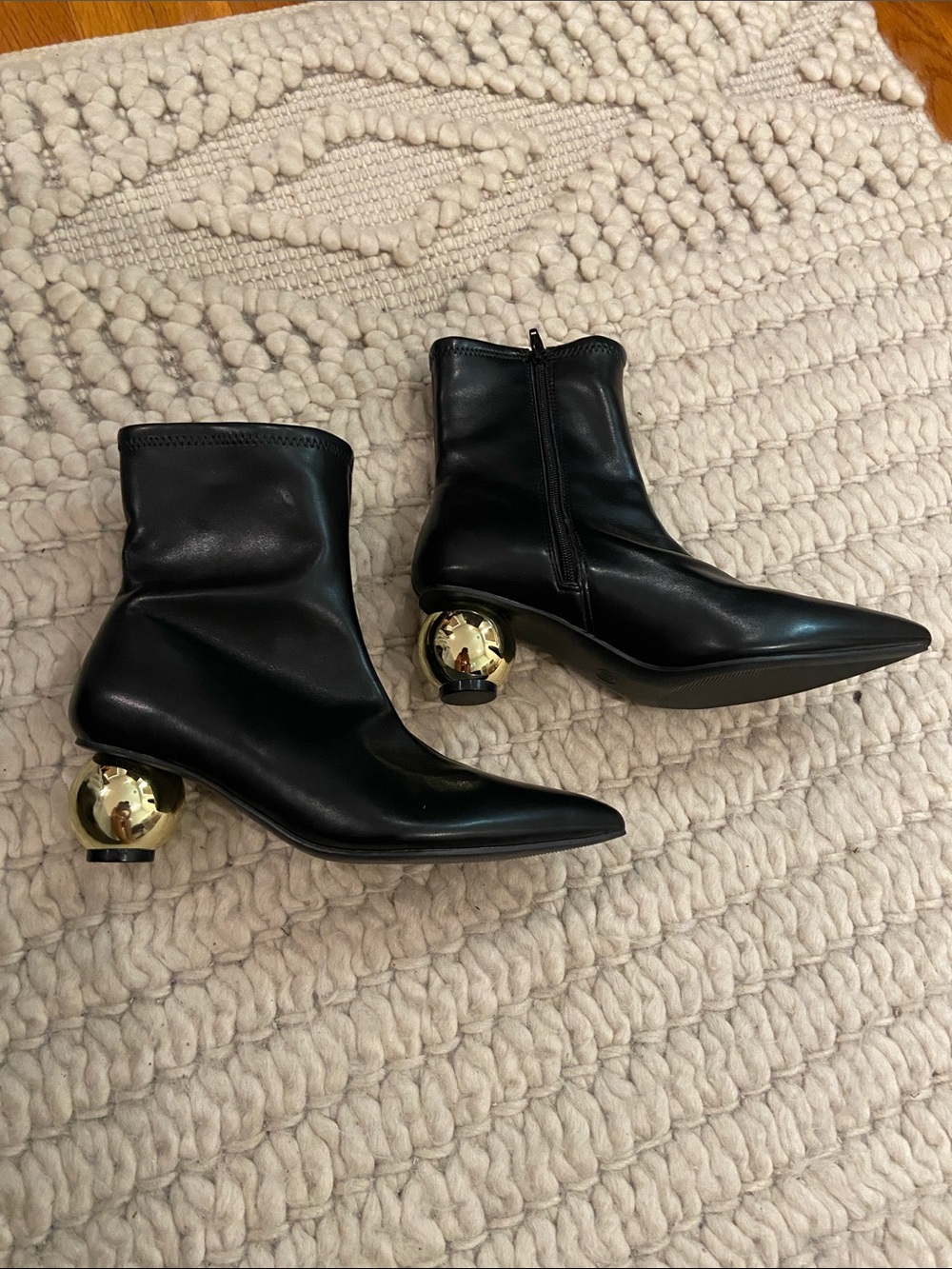a new day Black Ankle Boots with Gold Sphere Heel